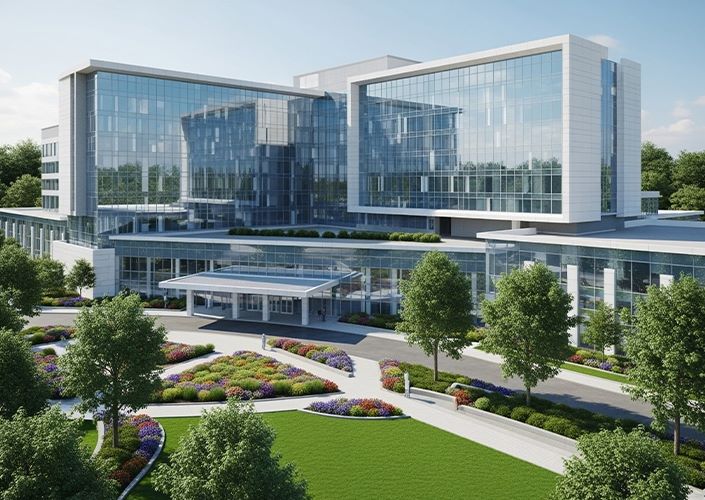 A rendering of a new construction project for a healthcare organization that is partnering with SONIFI Health for their patient engagement technology